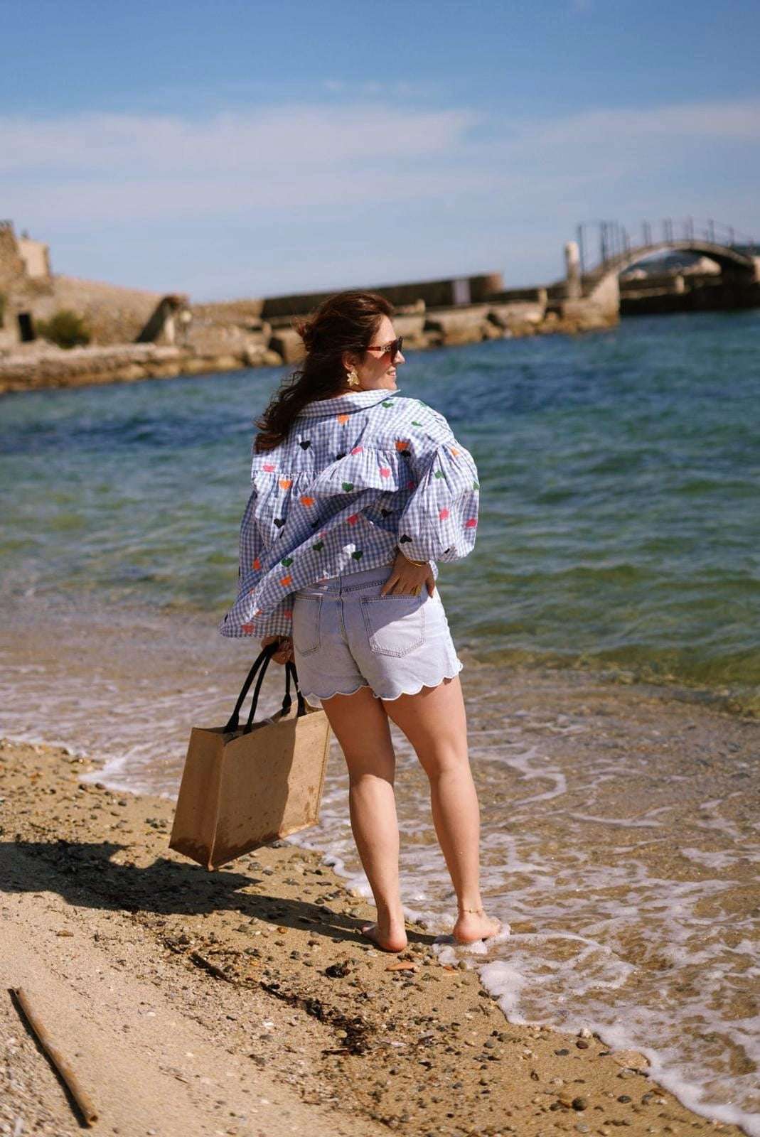 Chemise oversize, carreaux Vichy, avec broderies Coeurs - The Corner - Jad'Or la Mode- La mode au service-de-la-féminité