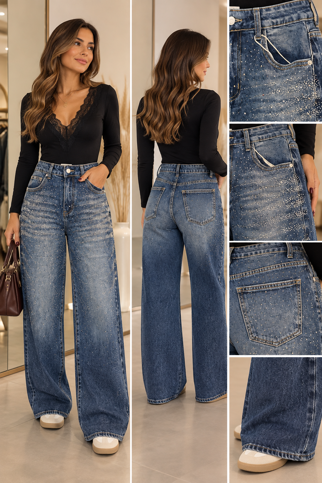 Jean Wide Leg Strass