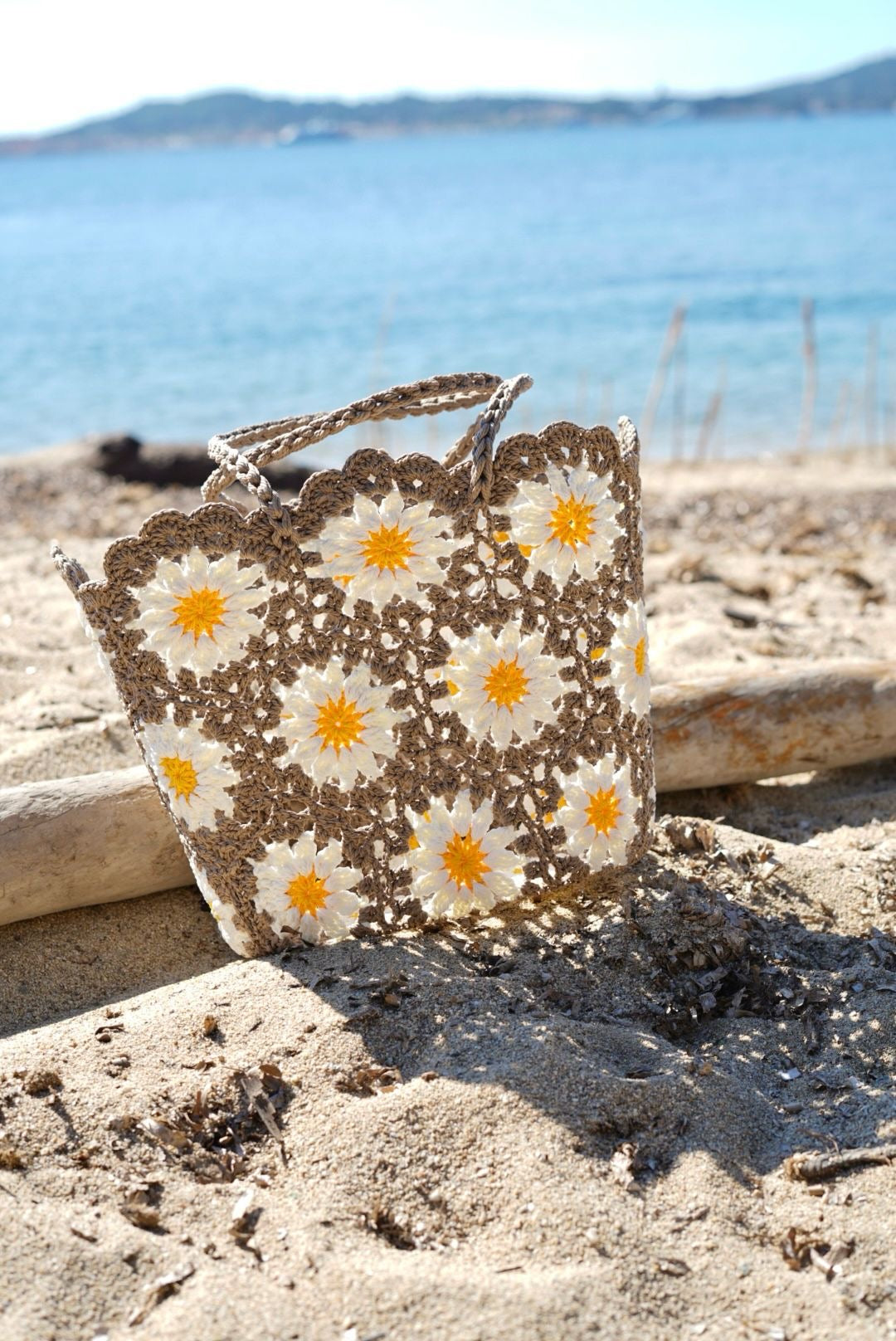 Sac cabas marguerites, effet crochet - Style bohème chic