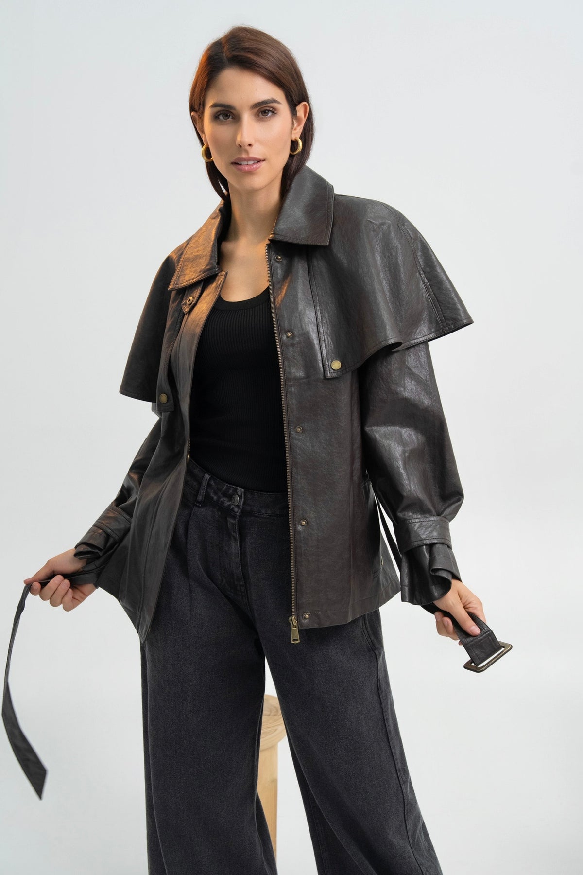 Veste Cape en simili-cuir - Chocolat🤎