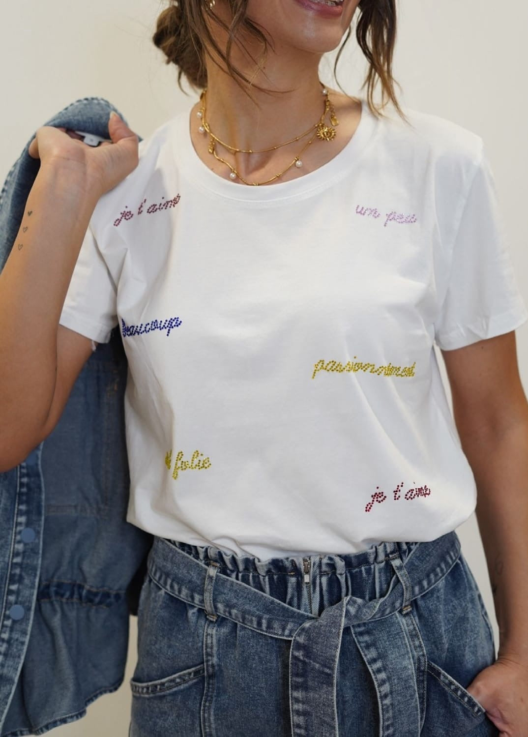 T-shirt manches courtes Je t’aime - blanc - Jad'Or la Mode- La mode au service-de-la-féminité
