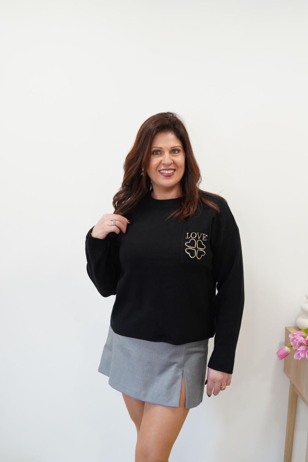 Pull en maille Love - Noir - Jad'Or la Mode- La mode au service-de-la-féminité