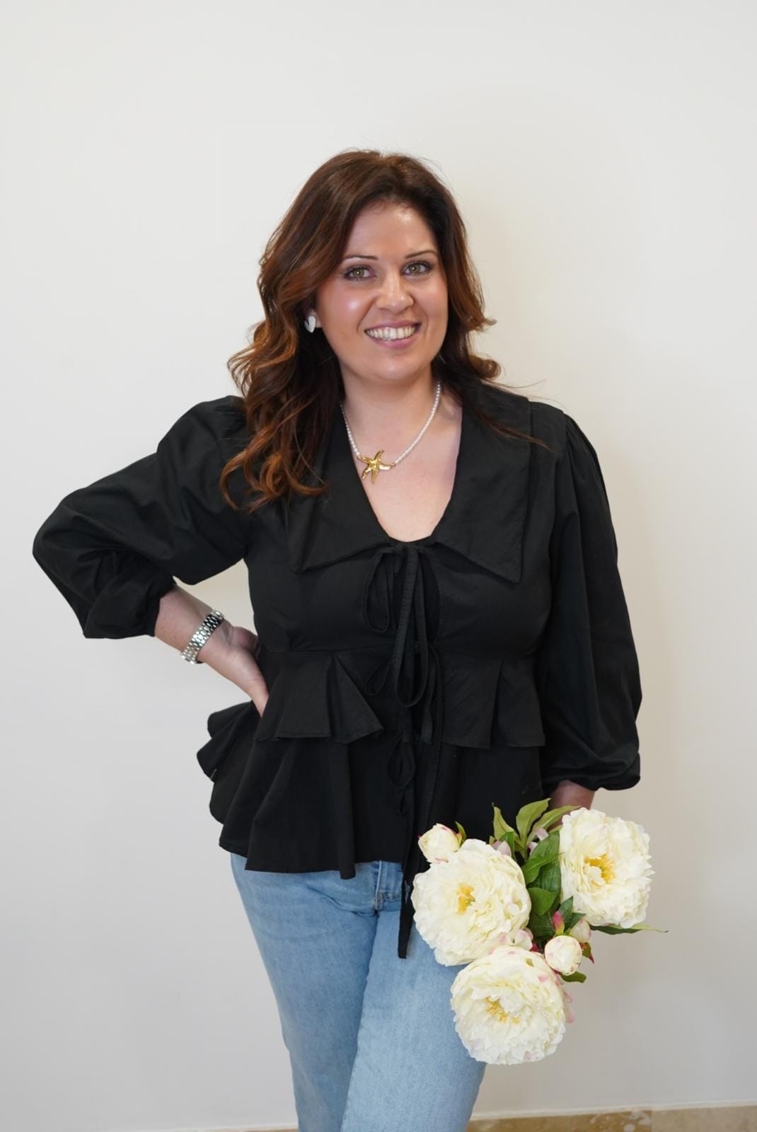 Blouse Elsa à noeuds - Noir - Jad'Or la Mode- La mode au service-de-la-féminité