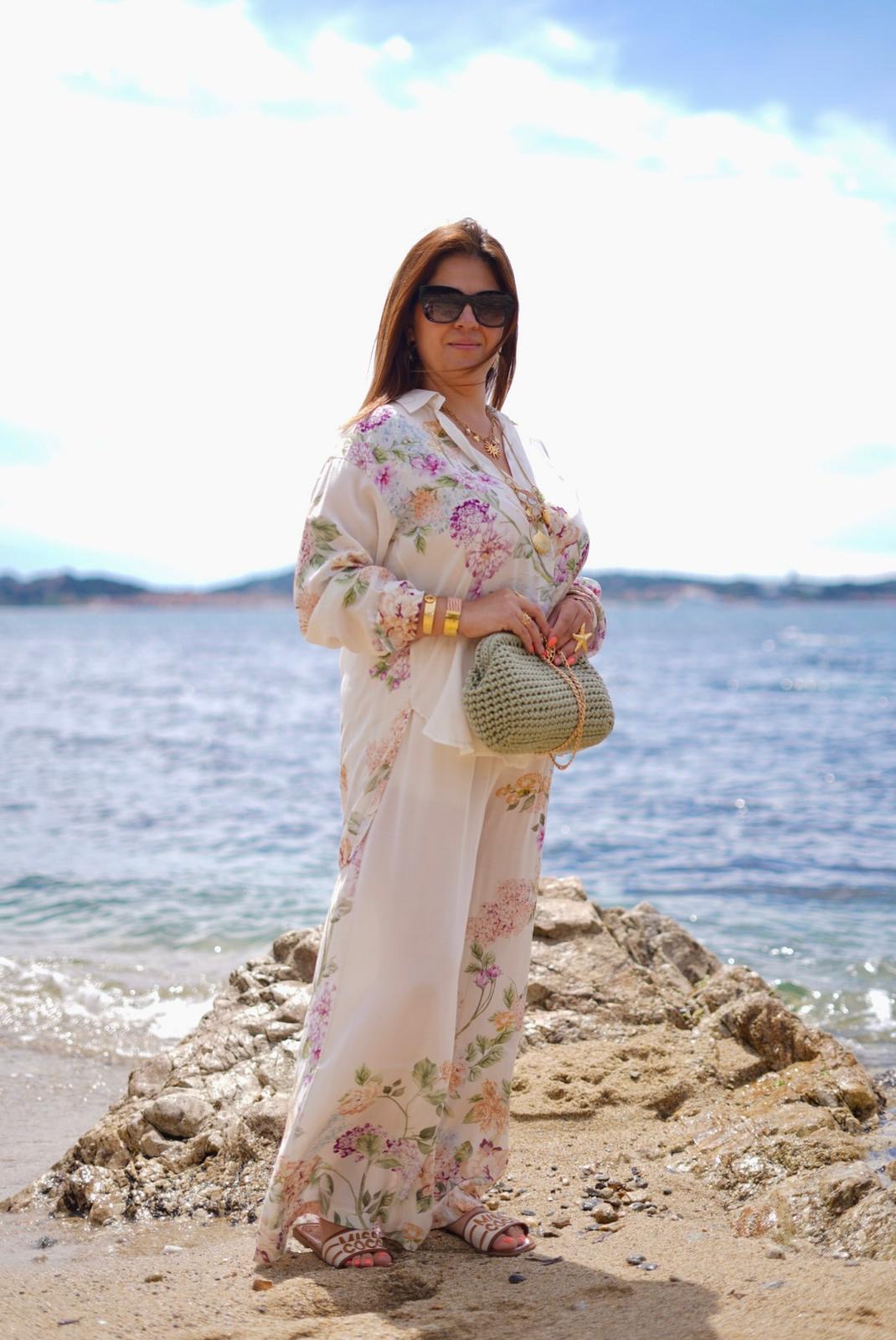 Ensemble femme fleuri satiné – Chemise & pantalon fluide, style bohème chic