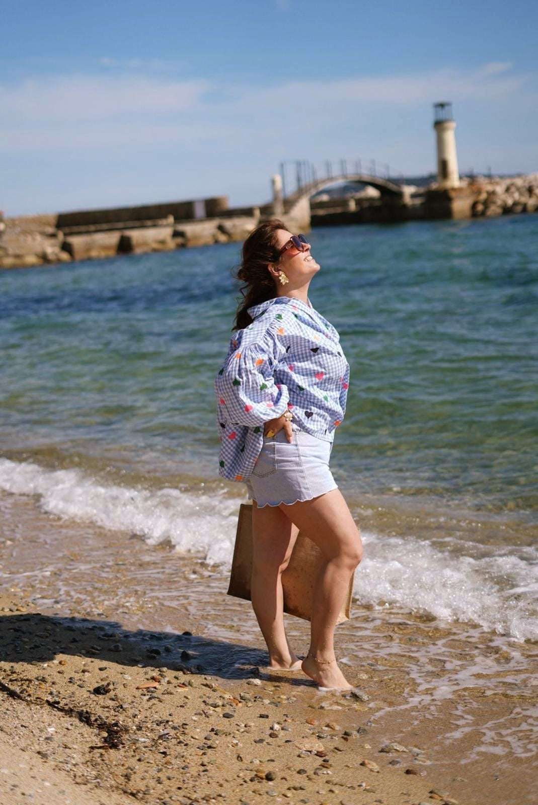 Chemise oversize, carreaux Vichy, avec broderies Coeurs - The Corner - Jad'Or la Mode- La mode au service-de-la-féminité