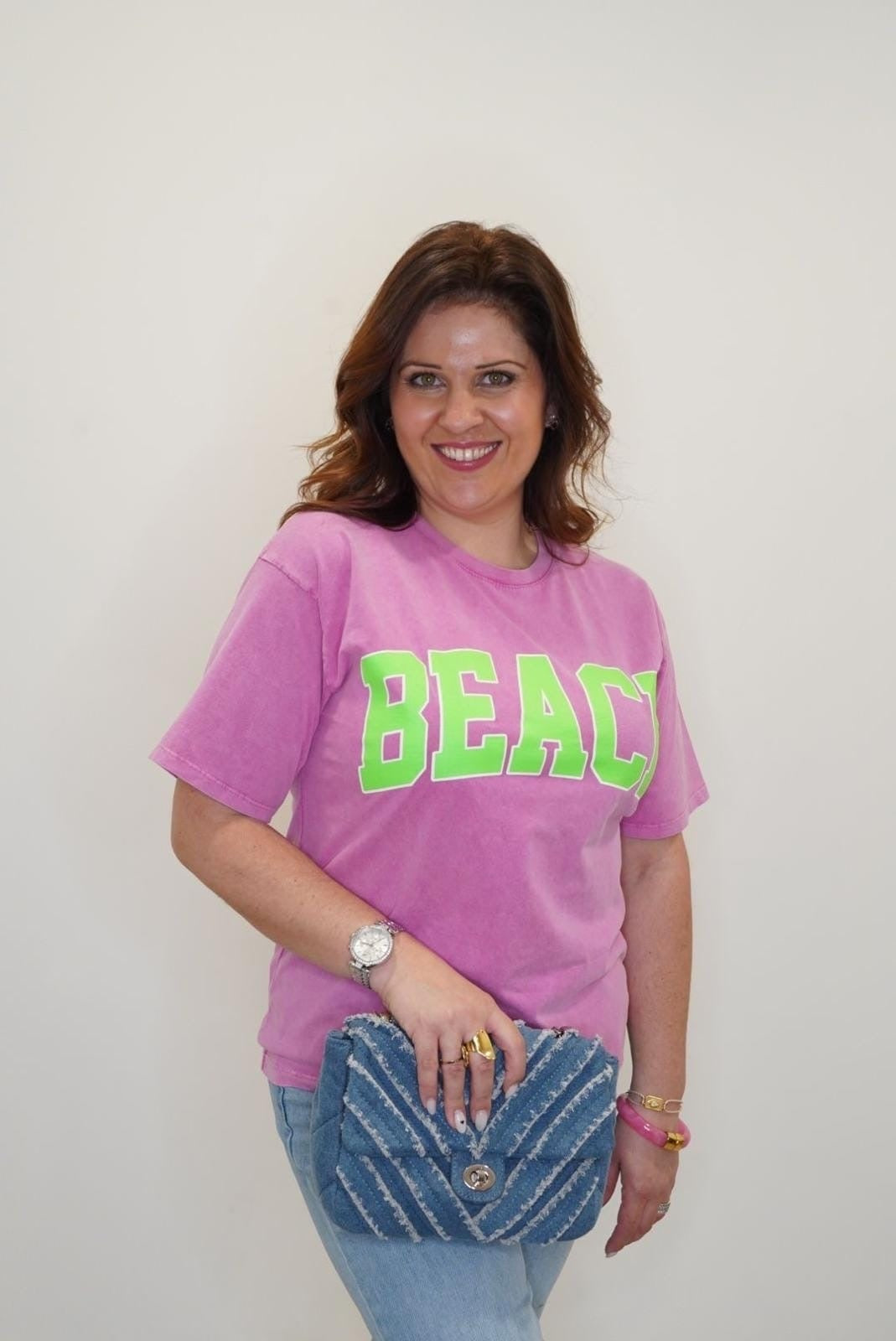 T-shirt BEACH manches courtes - Rose - Jad'Or la Mode- La mode au service-de-la-féminité