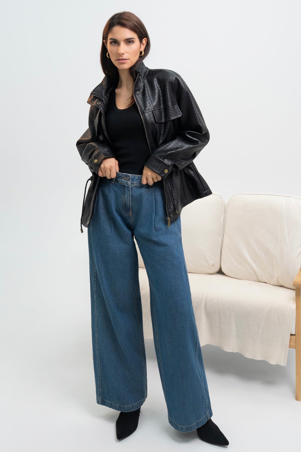 Veste texturé en similicuir noir 🖤