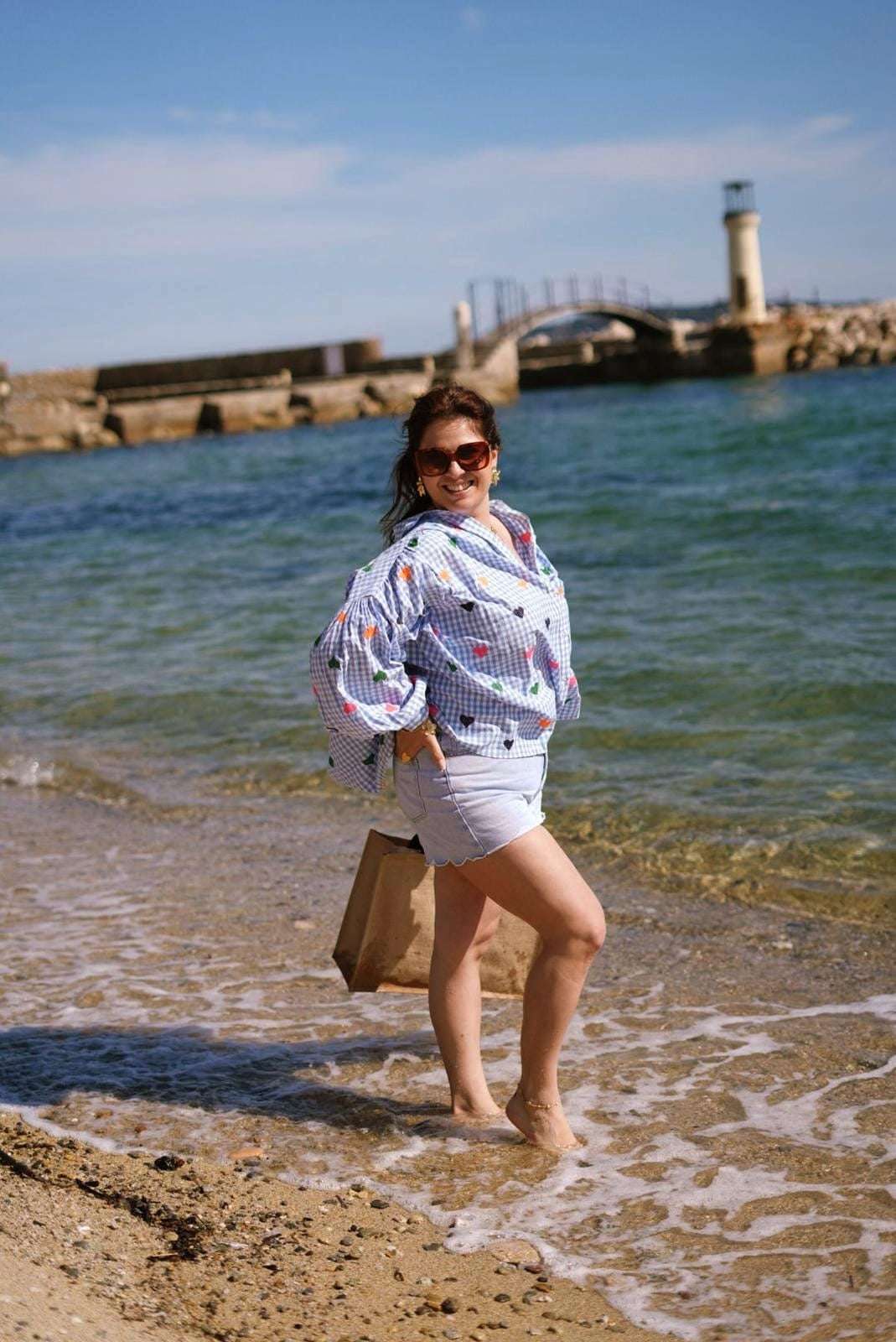 Chemise oversize, carreaux Vichy, avec broderies Coeurs - The Corner - Jad'Or la Mode- La mode au service-de-la-féminité