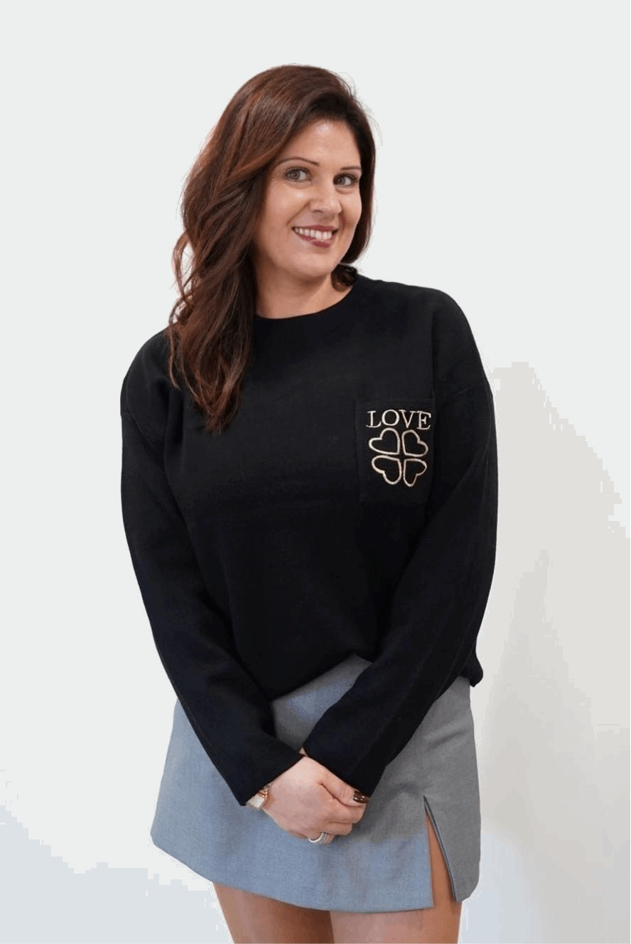 Pull en maille Love - Noir - Jad'Or la Mode- La mode au service-de-la-féminité