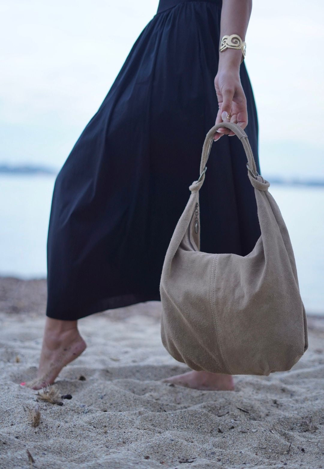 Sac Fourre-tout en daim beige - Fabrication italienne