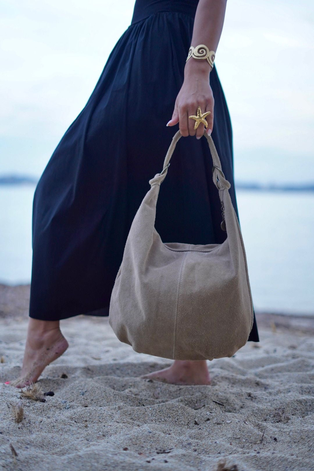Sac Fourre-tout en daim beige - Fabrication italienne