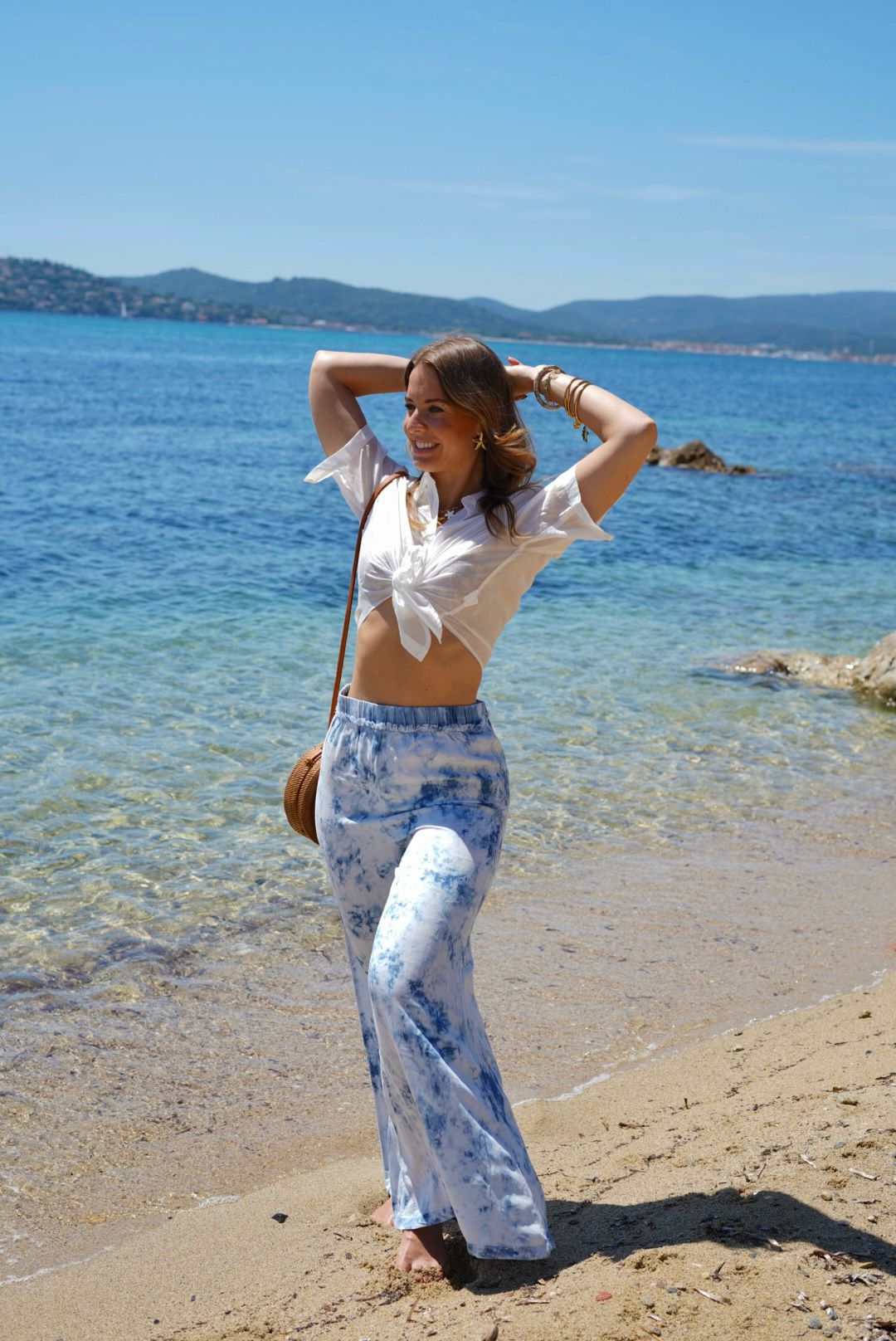 Pantalon fluide, évasé imprimé Tie and Dye Bleu –Style Bohème Chic