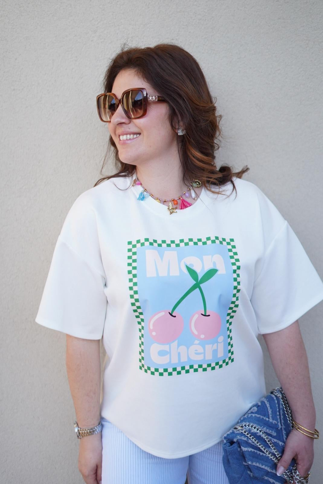 T-Shirt femme imprimé Mon Chéri - Blanc - Jad'Or la Mode- La mode au service-de-la-féminité