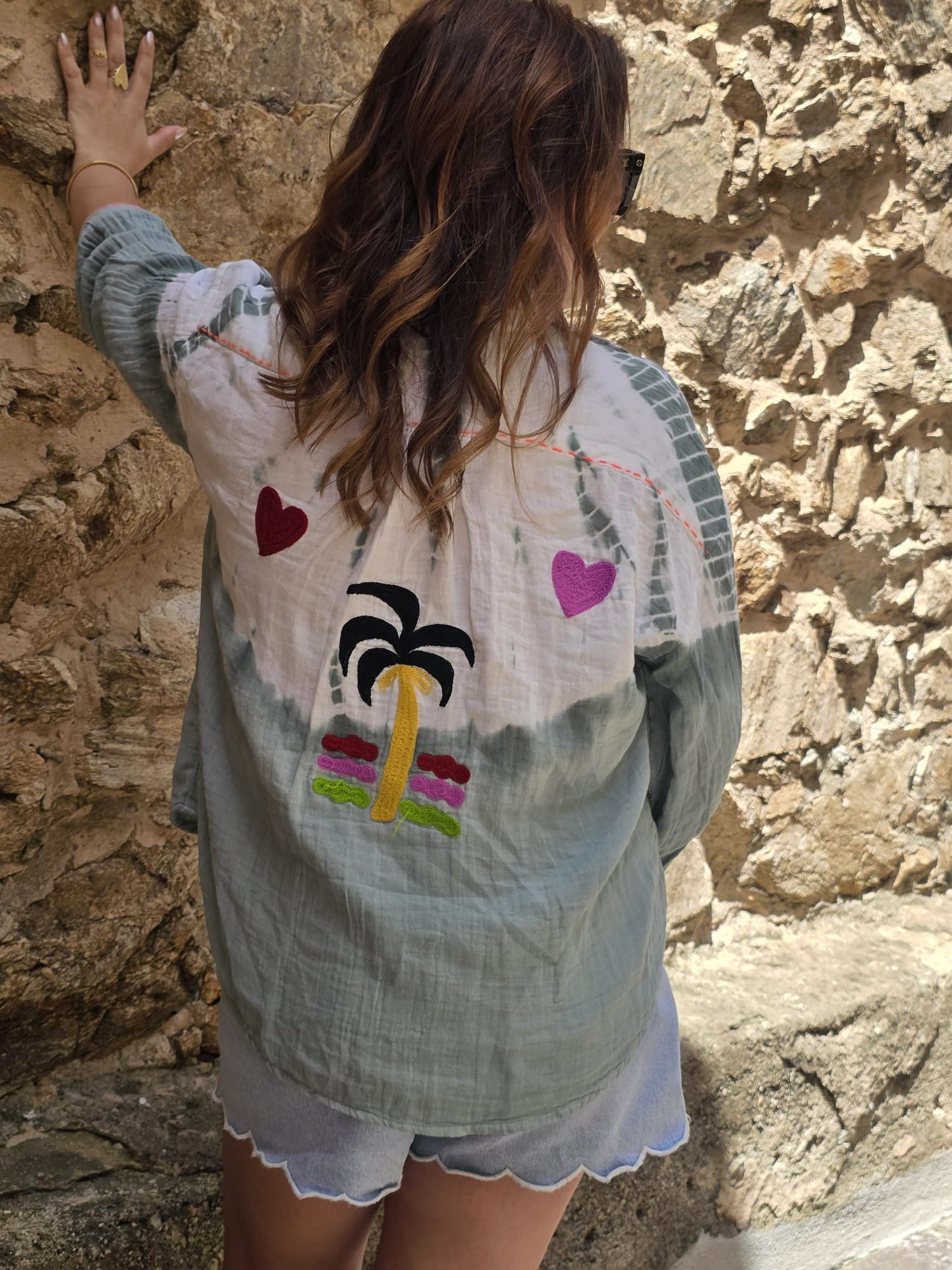 Chemise The Corner, 100% coton, imprimée bohème Tie and Dye - broderies estivales