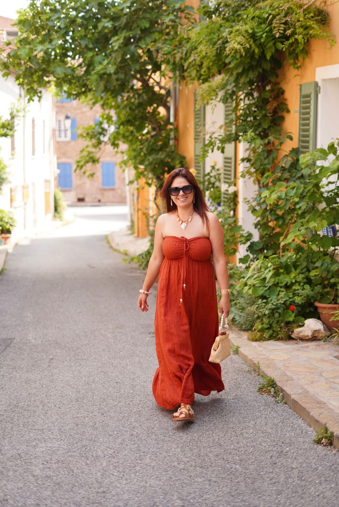 Robe Solea longue, bustier, 100% lin - Terracotta