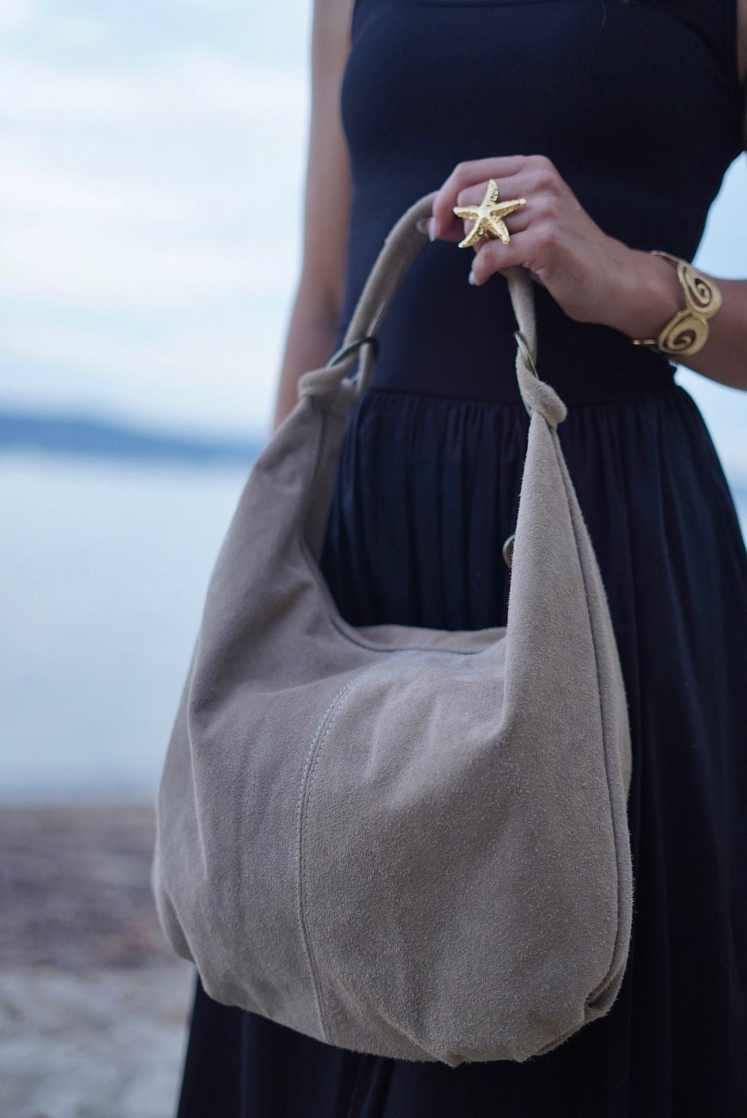 Sac Fourre-tout en daim beige - Fabrication italienne