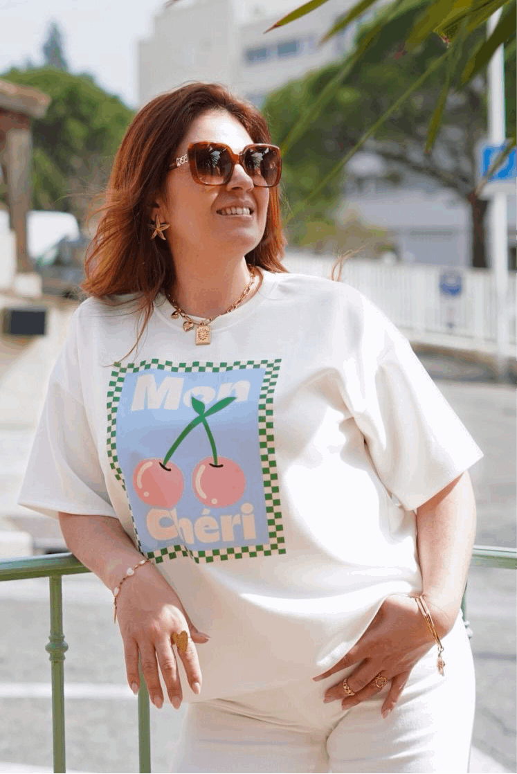 T-Shirt femme imprimé Mon Chéri - Blanc - Jad'Or la Mode- La mode au service-de-la-féminité