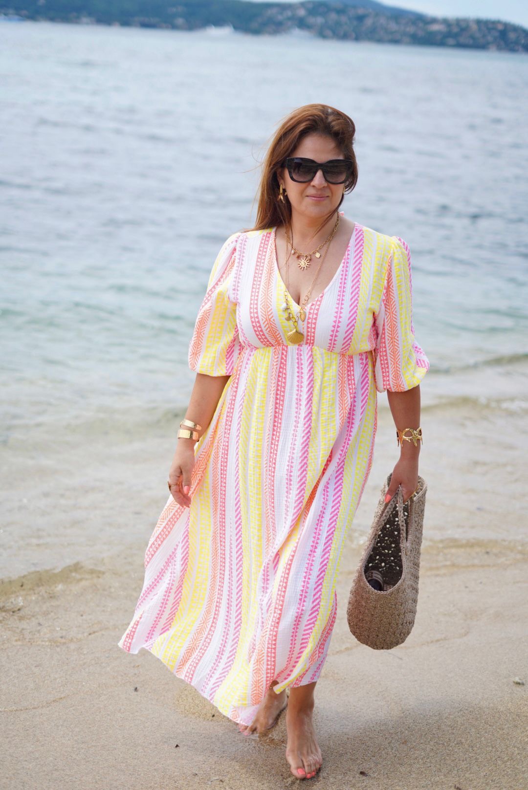 Robe longue rayé, en gaze de coton - Style bohème & Estival