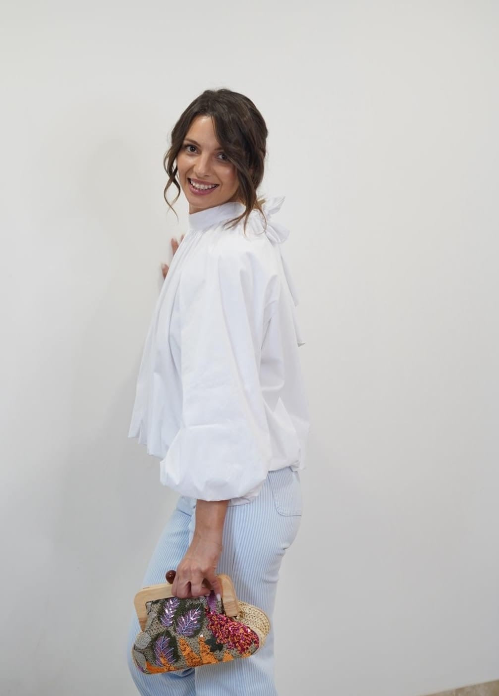 Blouse Manches Ballon avec Noeud sur le Dos - Blanche - Jad'Or la Mode- La mode au service-de-la-féminité