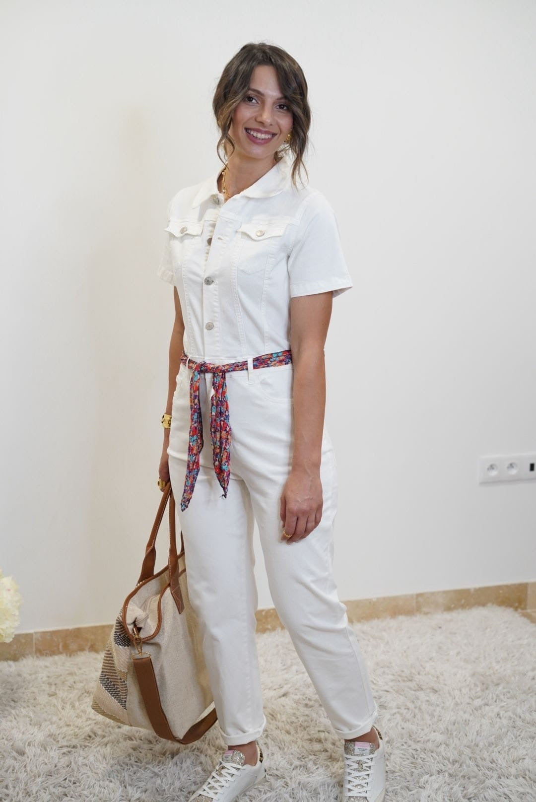 Combinaison en jean Livia - Blanc - Jad'Or la Mode- La mode au service-de-la-féminité