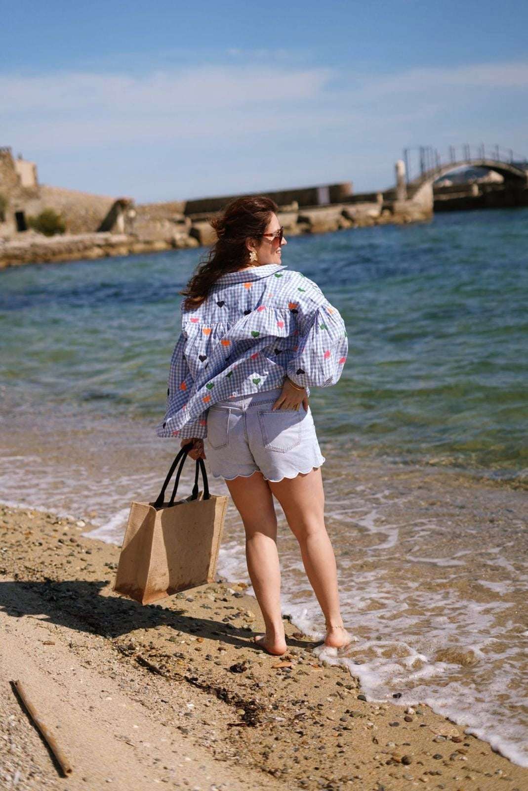 Chemise oversize, carreaux Vichy, avec broderies Coeurs - The Corner - Jad'Or la Mode- La mode au service-de-la-féminité