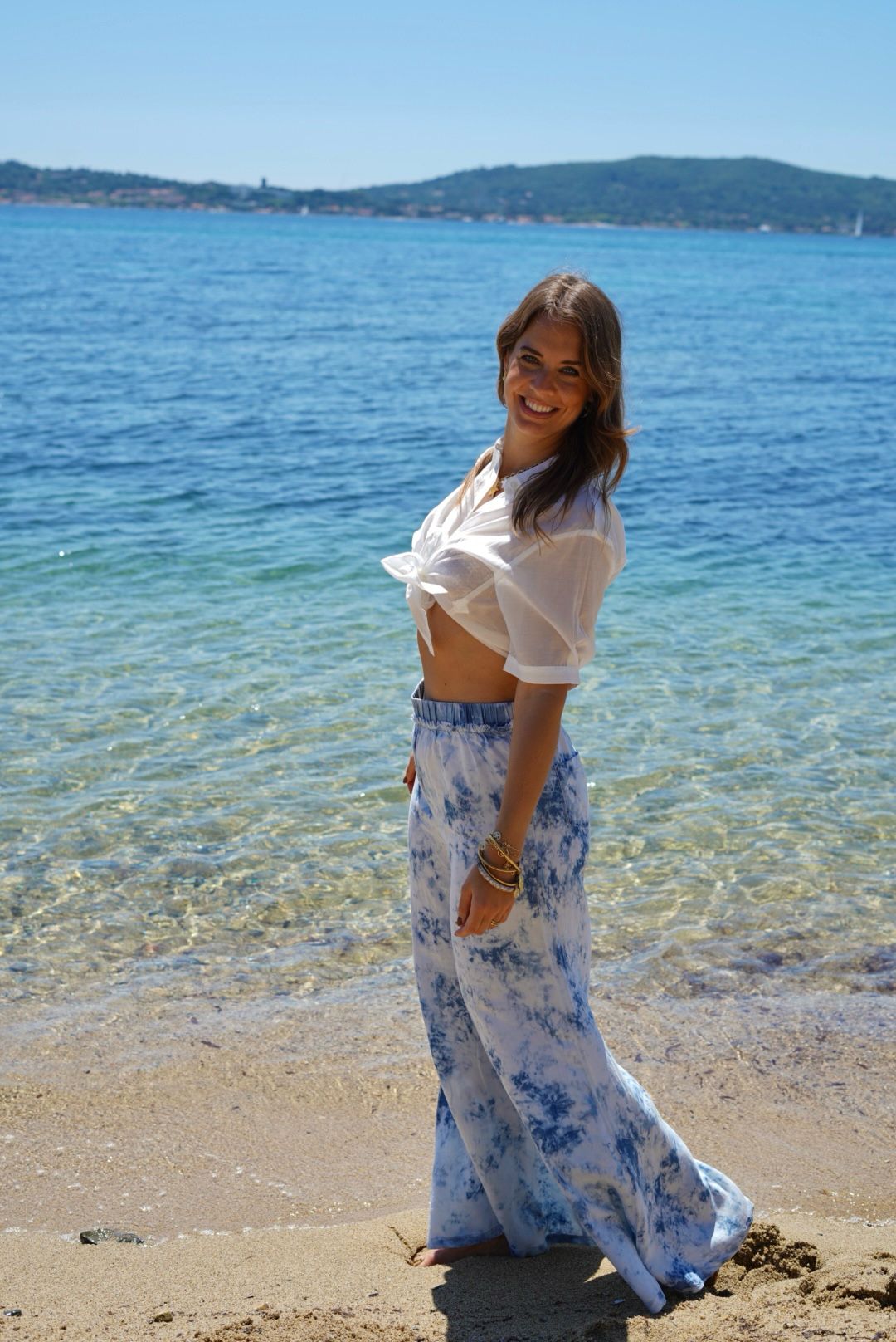Pantalon fluide, évasé imprimé Tie and Dye Bleu –Style Bohème Chic