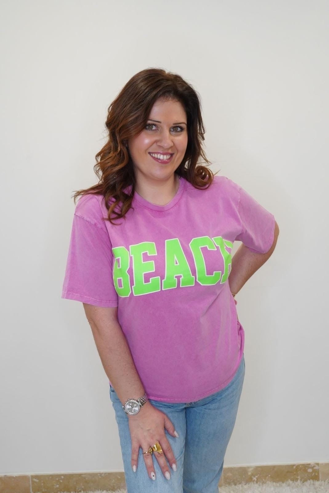 T-shirt BEACH manches courtes - Rose - Jad'Or la Mode- La mode au service-de-la-féminité