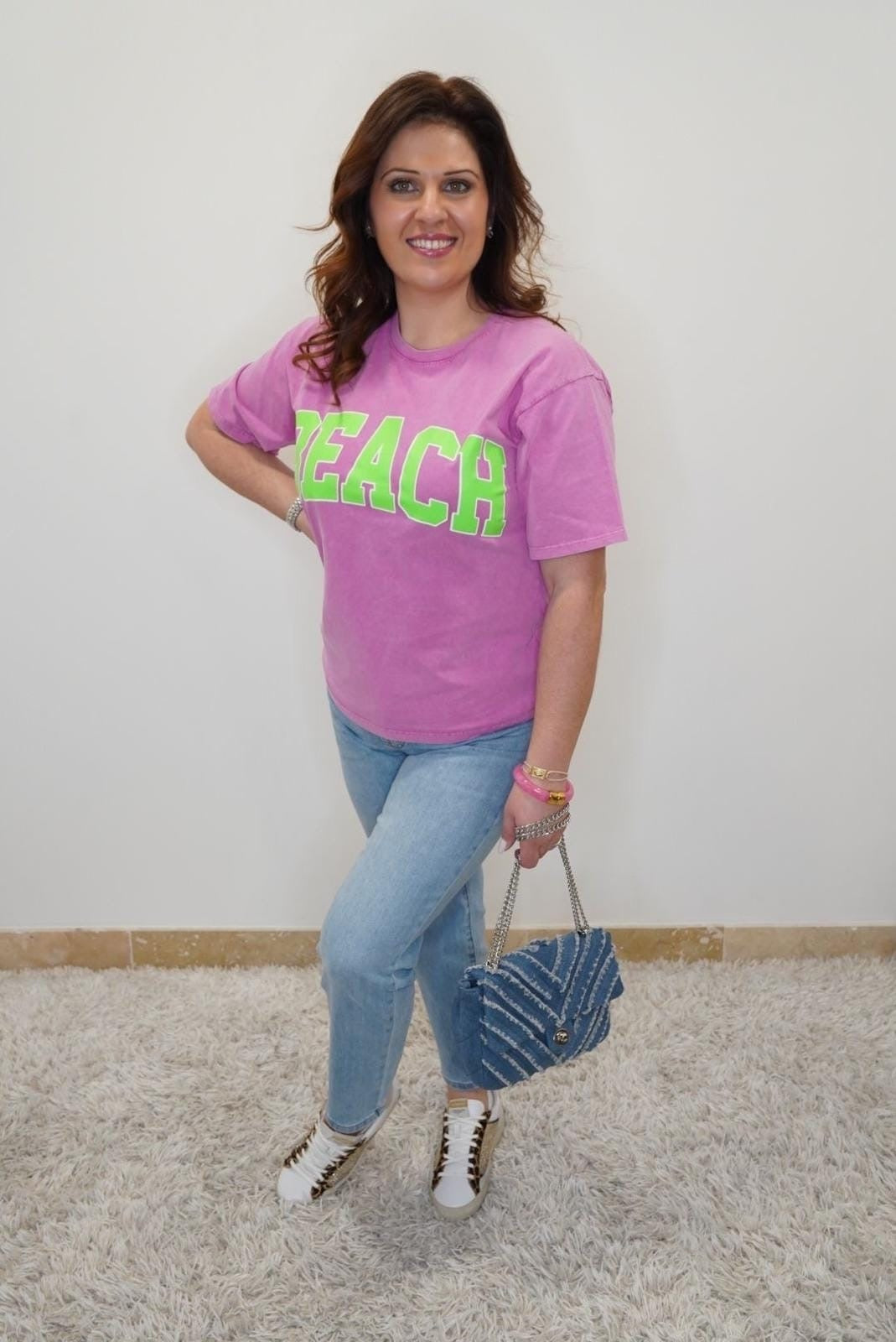 T-shirt BEACH manches courtes - Rose - Jad'Or la Mode- La mode au service-de-la-féminité