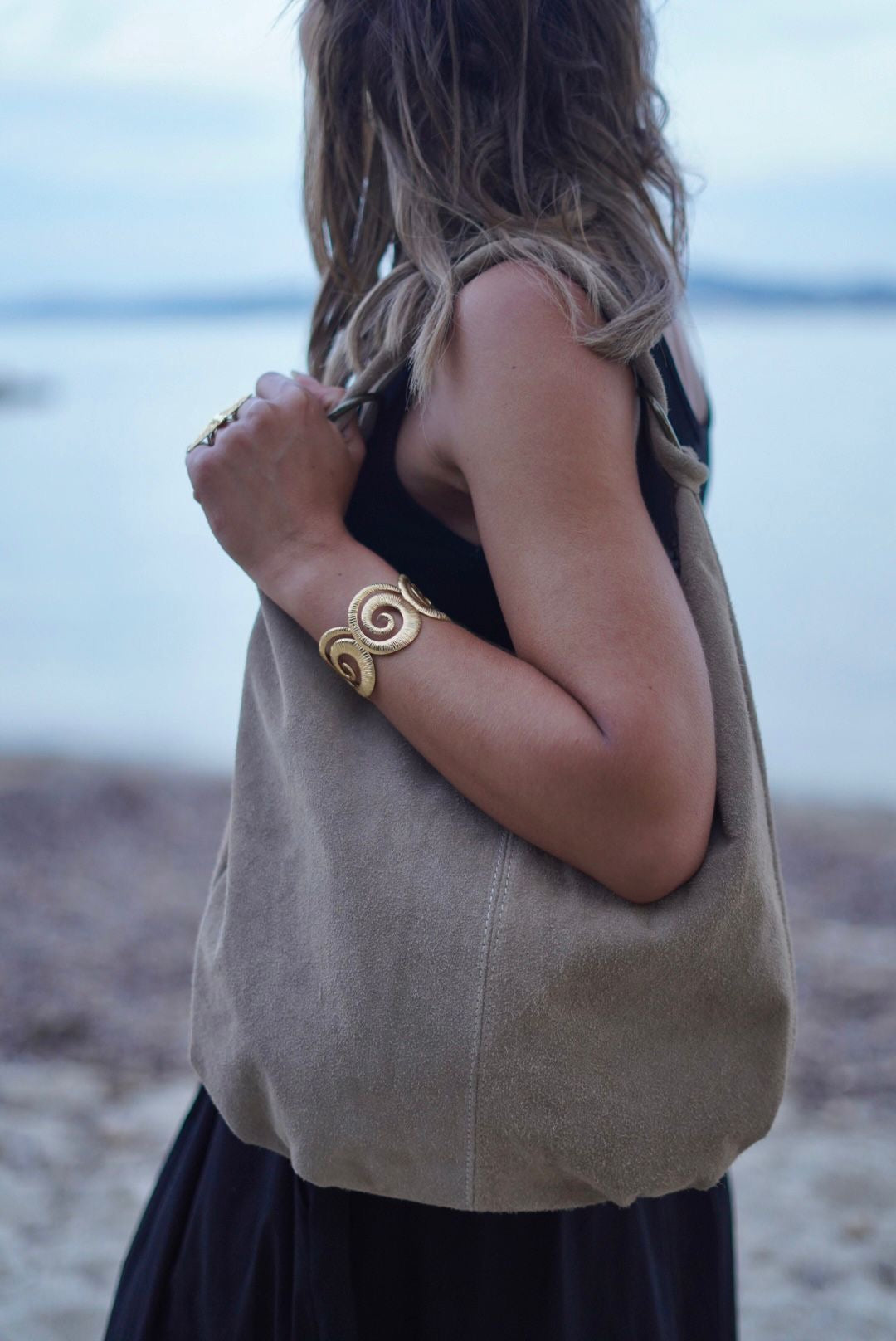 Sac Fourre-tout en daim beige - Fabrication italienne