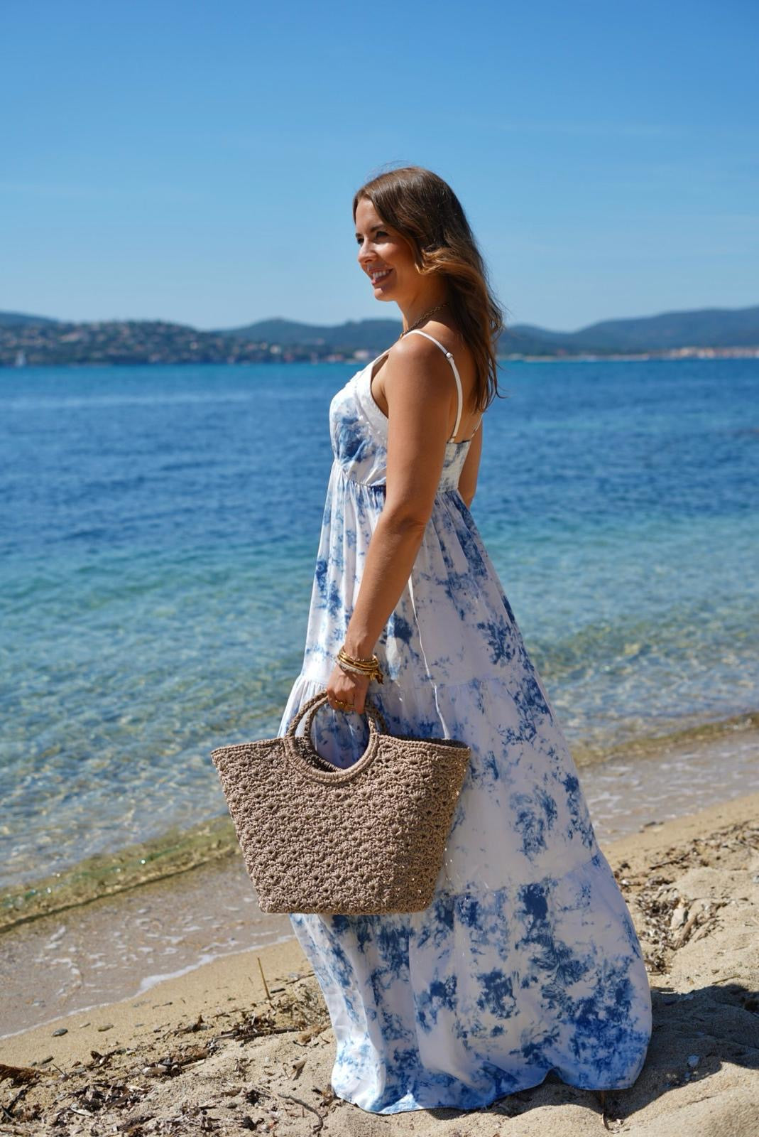 Panier de plage effet crochet - beige pailletée - Style bohème