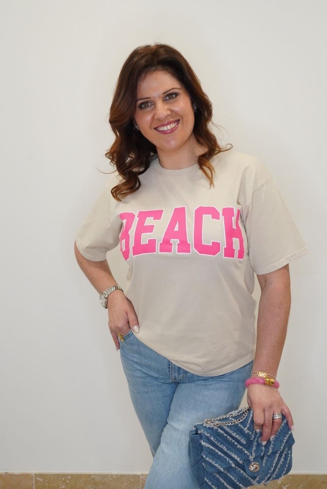 T-shirt BEACH manches courtes - Beige - Jad'Or la Mode- La mode au service-de-la-féminité