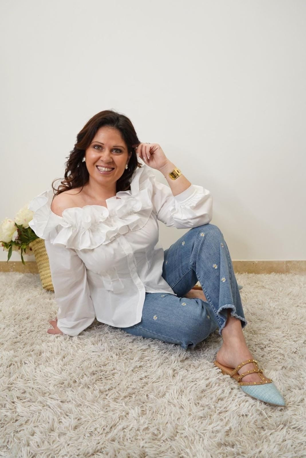 Chemise Lola, col bardot à volants - Blanc - Jad'Or la Mode- La mode au service-de-la-féminité