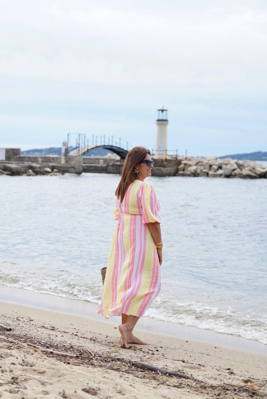Robe longue rayé, en gaze de coton - Style bohème & Estival