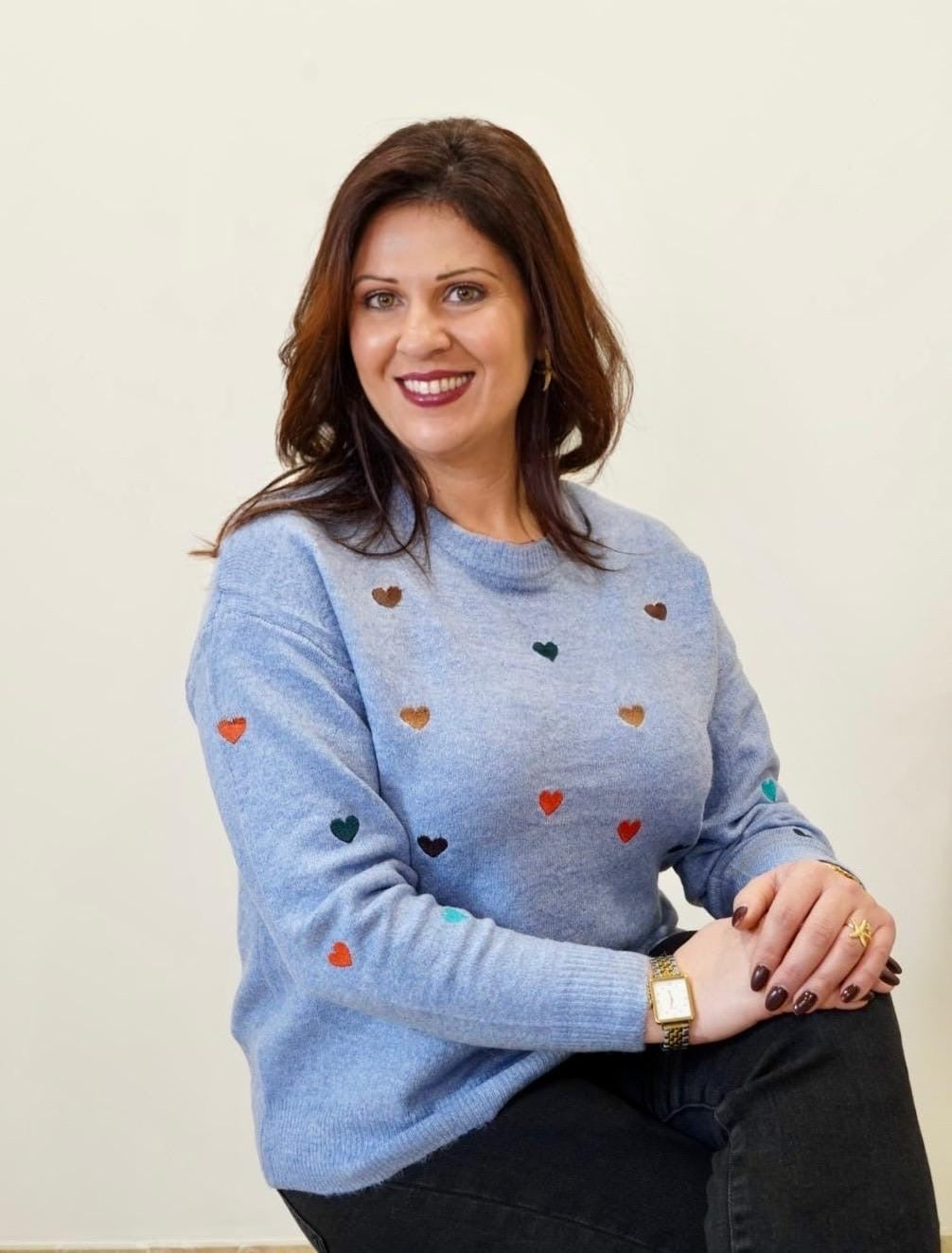 Pull brodé Cœurs - Bleu - Jad'Or la Mode- La mode au service-de-la-féminité