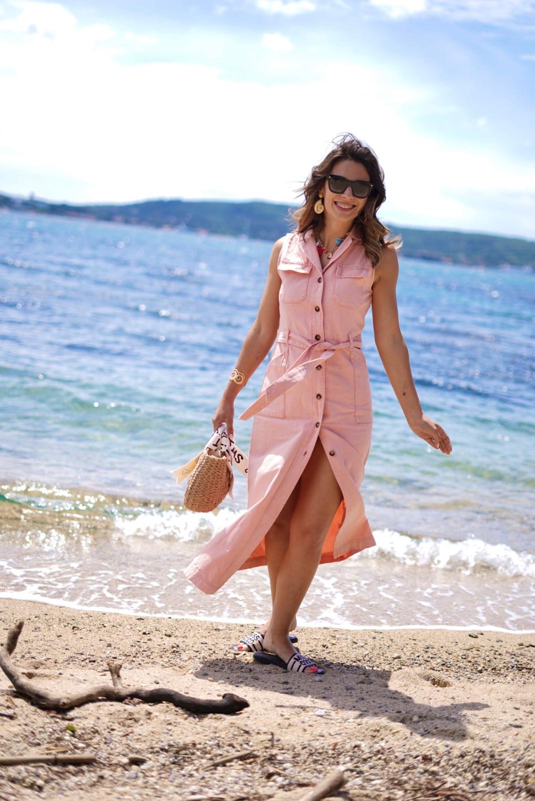 Robe longue boutonné, en denim rose, Ciminy - Casual & chic