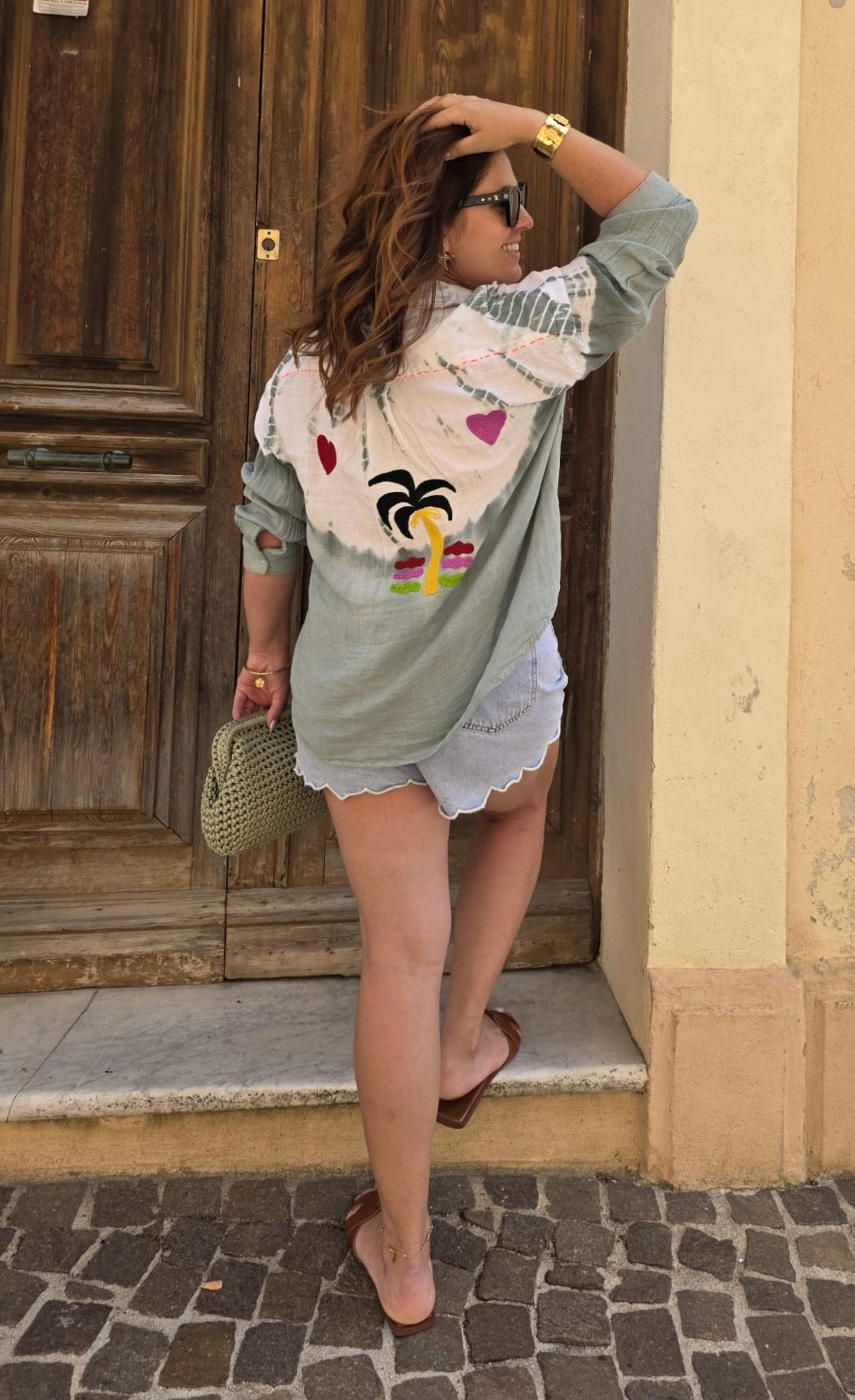 Chemise The Corner, 100% coton, imprimée bohème Tie and Dye - broderies estivales