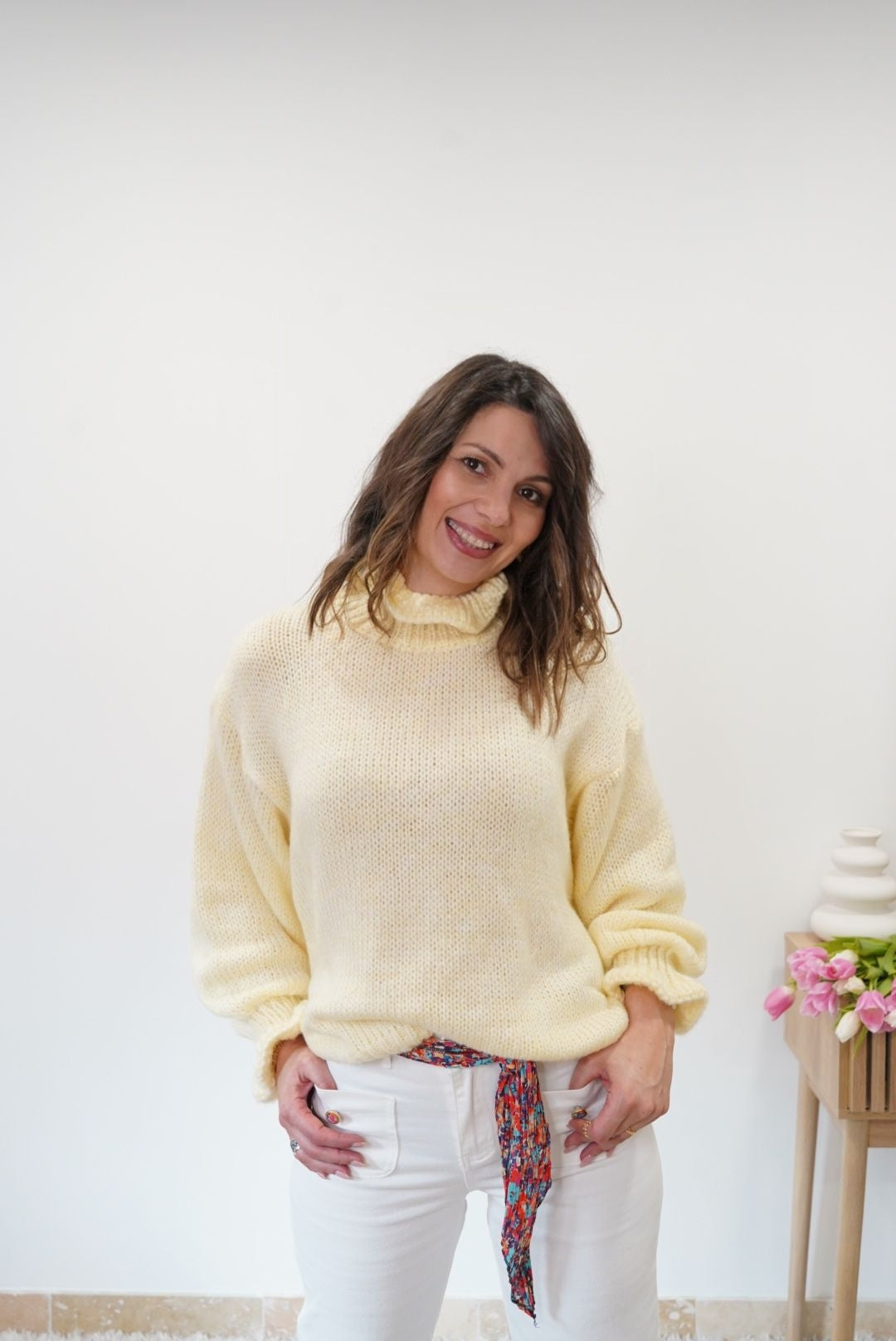 Pull Louna col à volants - Jaune