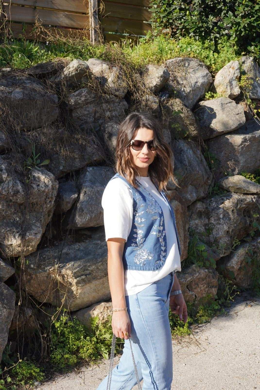 Gilet à strass sans manches - Denim - Jad'Or la Mode- La mode au service-de-la-féminité