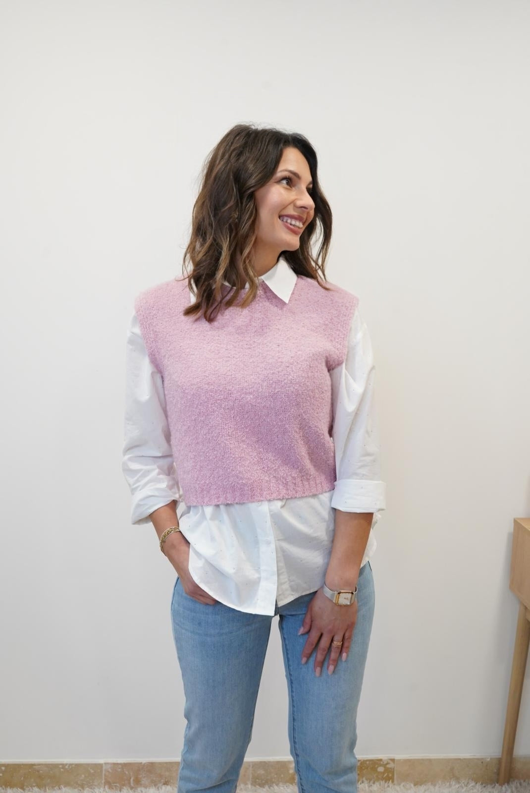 Gilet Matilde sans manches - Rose - Jad'Or la Mode- La mode au service-de-la-féminité