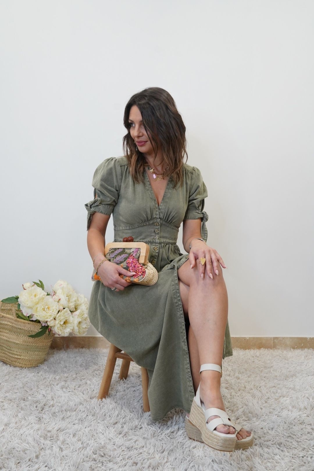 Robe Longue en Jean Héléna - Vert kaki - Jad'Or la Mode- La mode au service-de-la-féminité