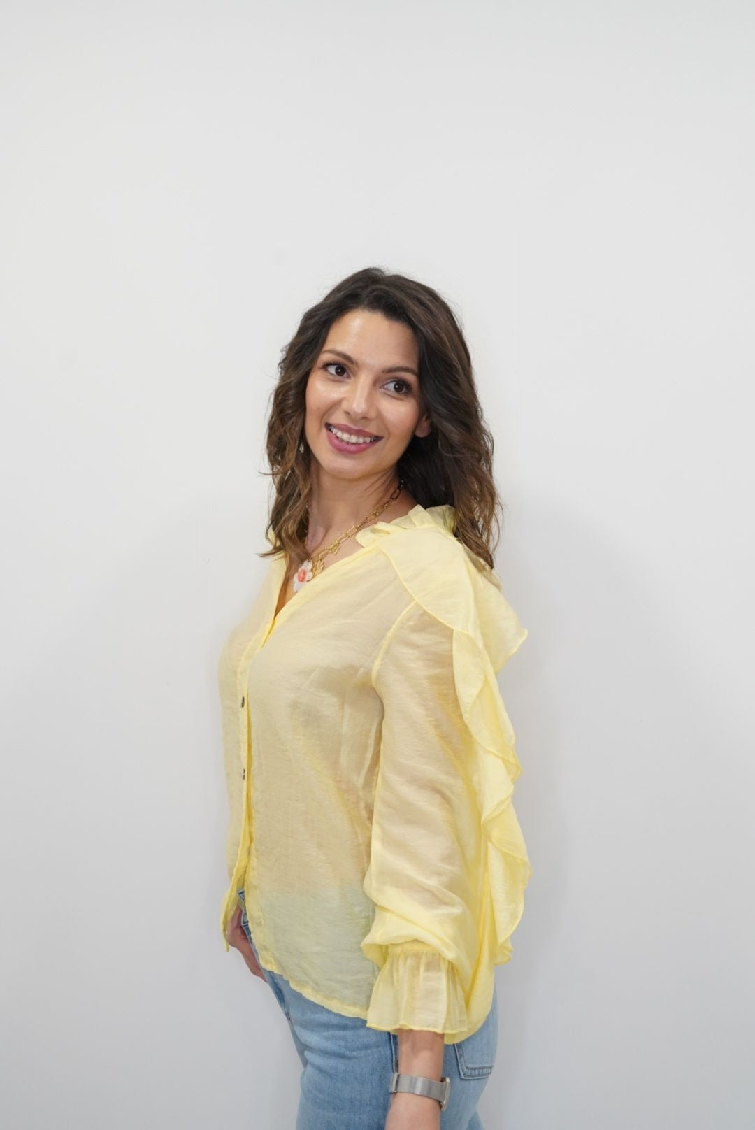 Chemise à volants Emma - Jaune - Jad'Or la Mode- La mode au service-de-la-féminité