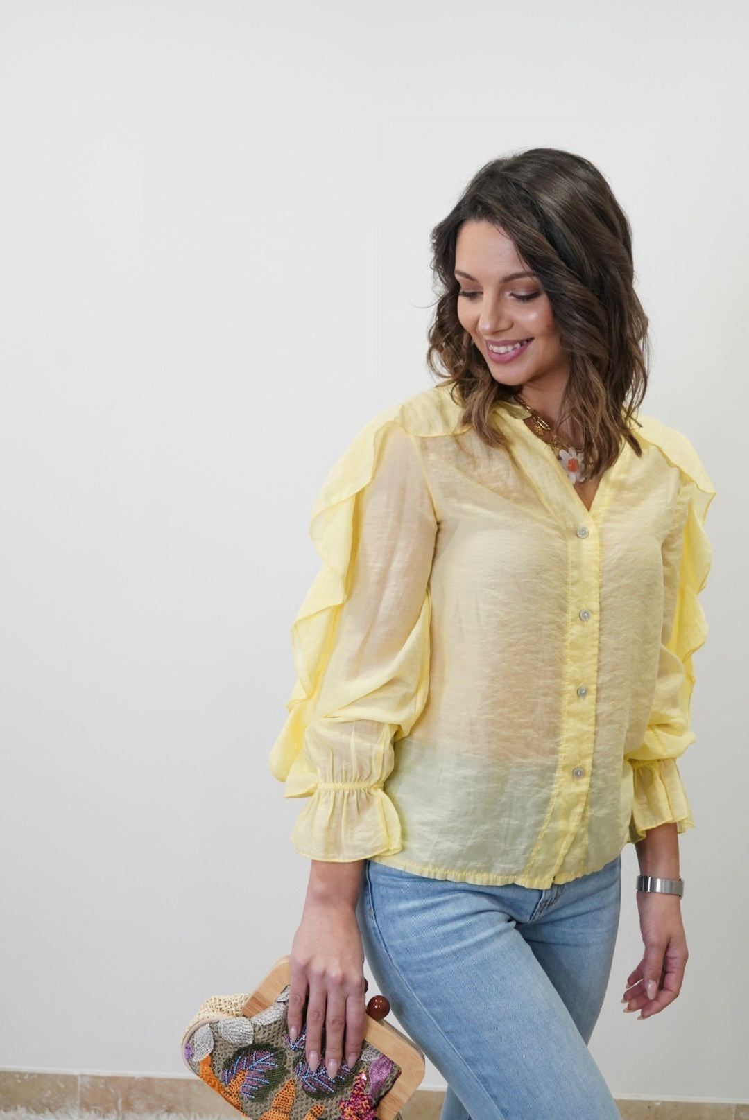 Chemise à volants Emma - Jaune - Jad'Or la Mode- La mode au service-de-la-féminité