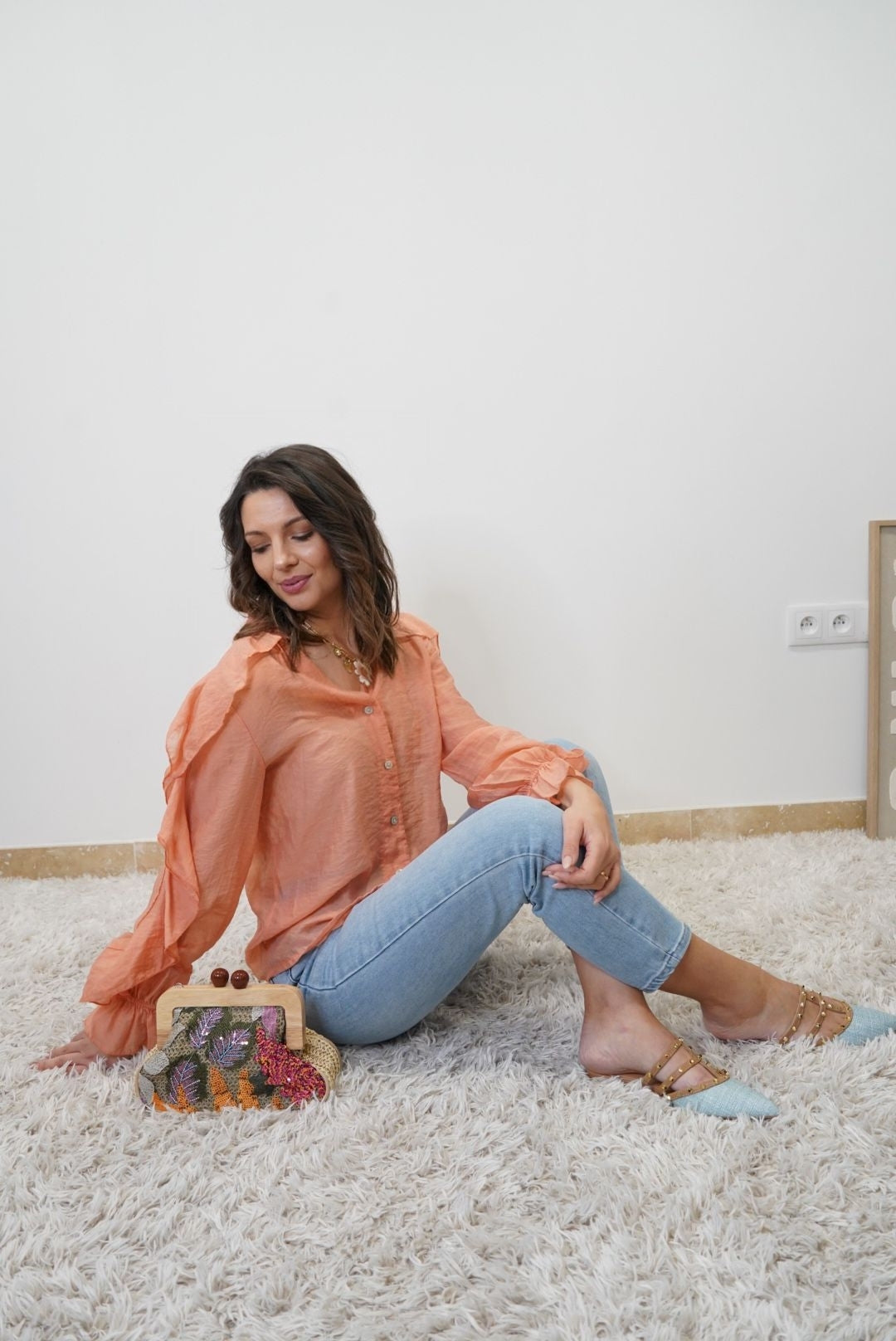 Chemise à volants Emma - Orange - Jad'Or la Mode- La mode au service-de-la-féminité