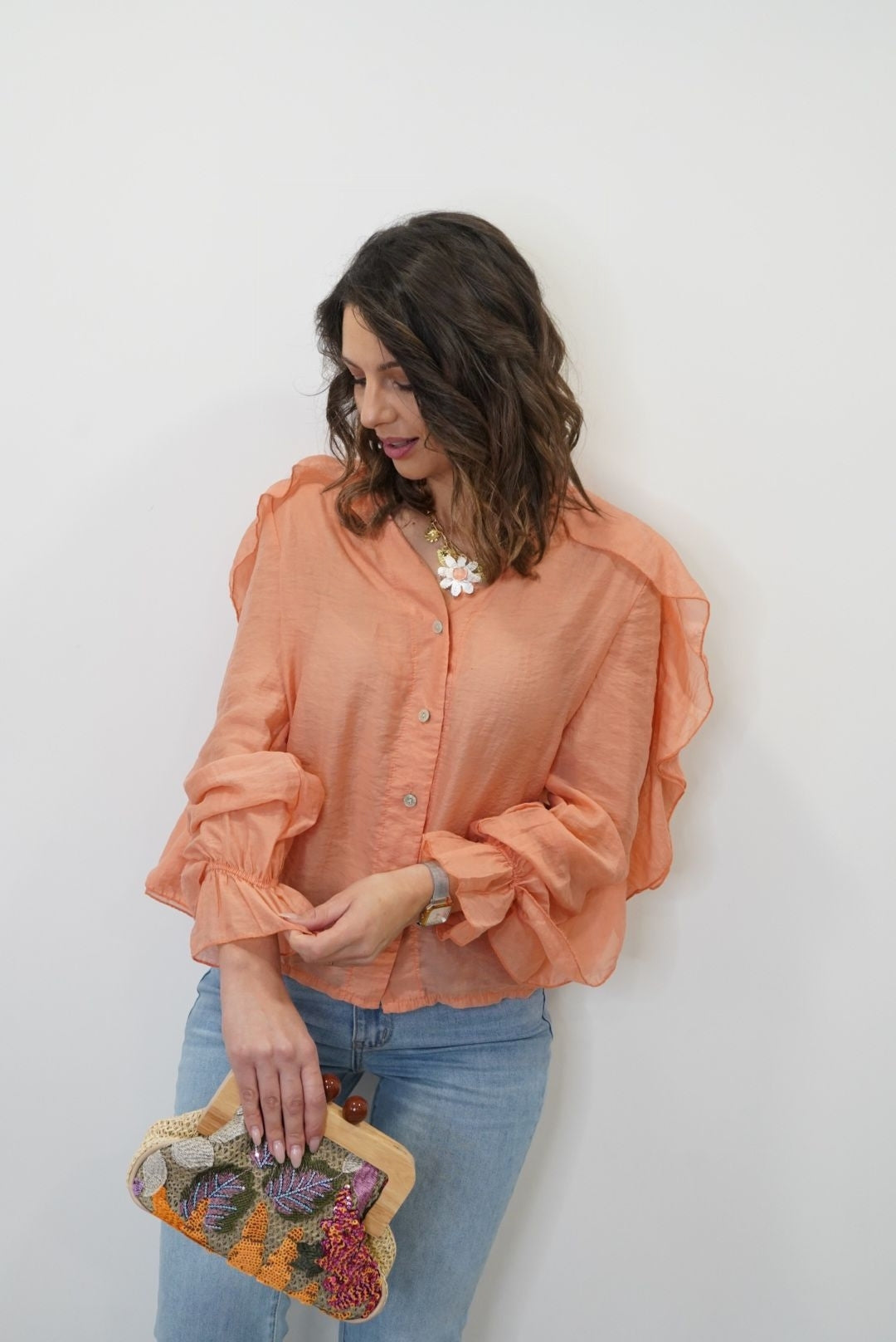 Chemise à volants Emma - Orange - Jad'Or la Mode- La mode au service-de-la-féminité