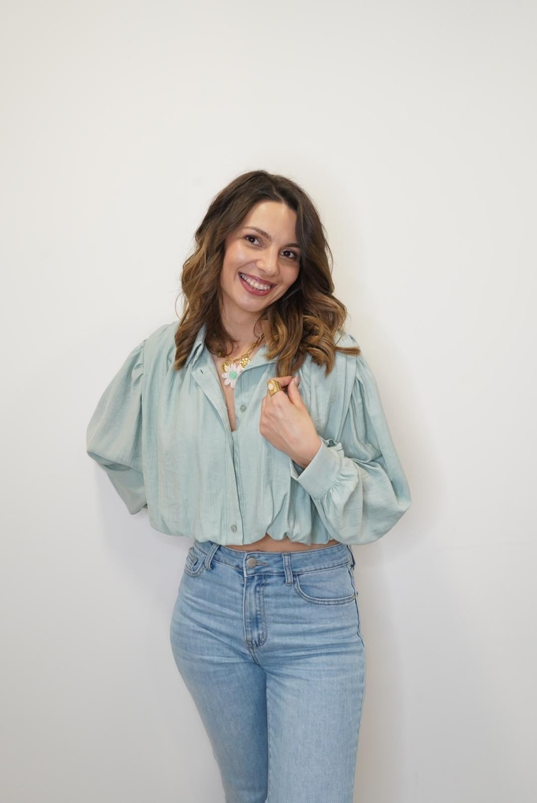 Blouse manches bouffantes Lina - Verte - Jad'Or la Mode- La mode au service-de-la-féminité