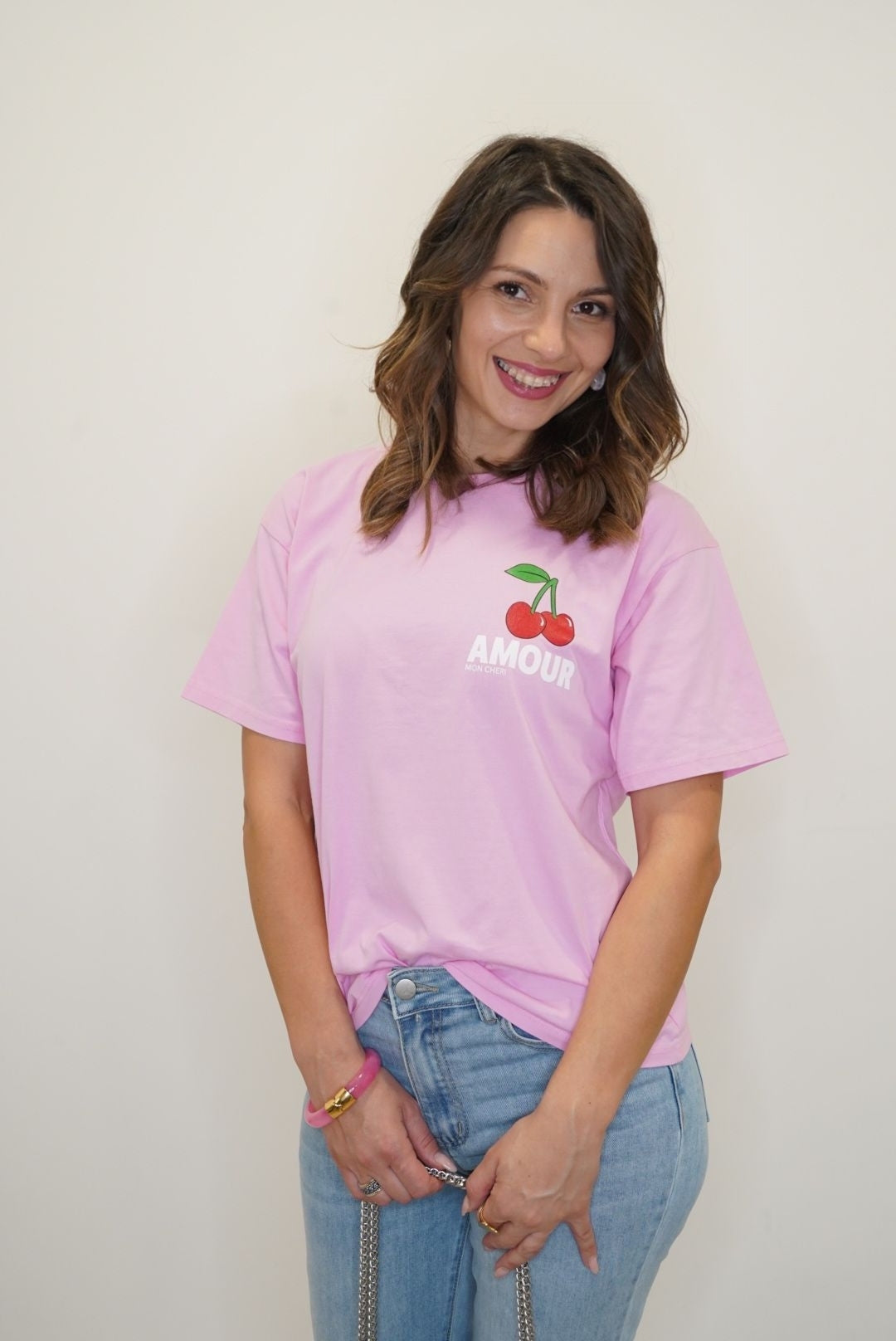 T-shirt Manches Courtes Cerises - Rose / Rouge - Jad'Or la Mode- La mode au service-de-la-féminité