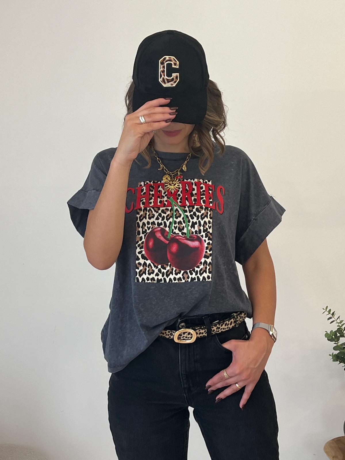 Tee-shirt CHERRIES Leopard - Jad'Or la Mode- La mode au service-de-la-féminité