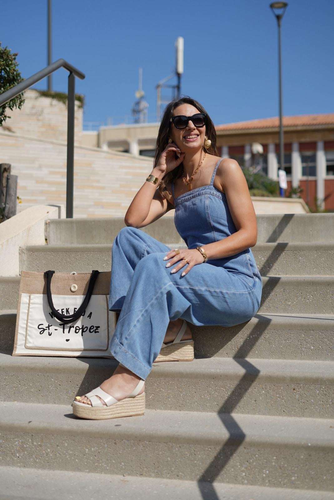 Combinaison en jean Luna – Salopette large – Look casual chic été - Jad'Or la Mode- La mode au service-de-la-féminité