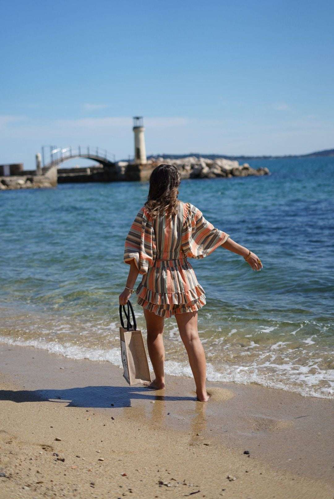 Ensemble d’été femme – Top à volants et jupe-short rayée bohème chic - Jad'Or la Mode- La mode au service-de-la-féminité