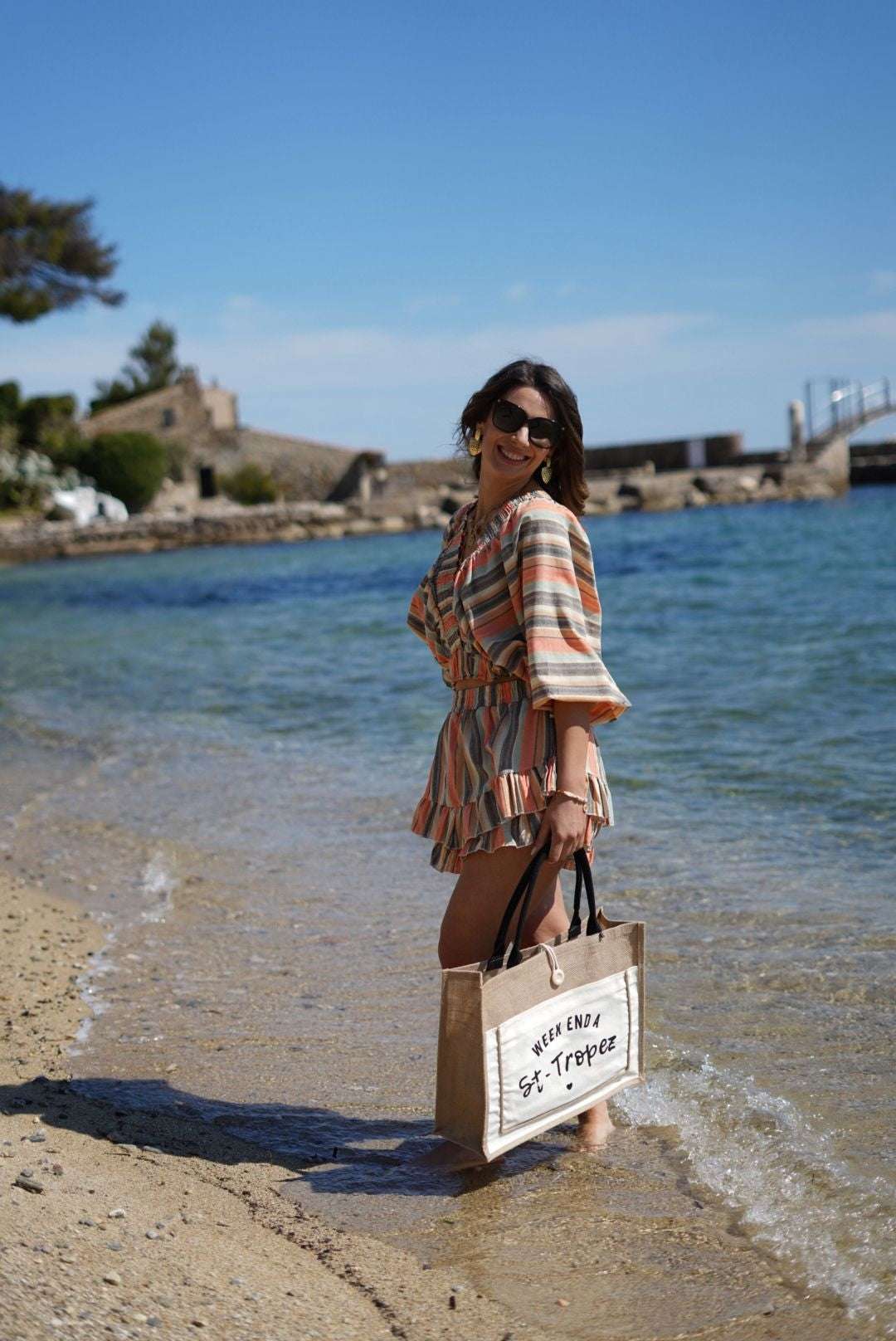 Ensemble d’été femme – Top à volants et jupe-short rayée bohème chic - Jad'Or la Mode- La mode au service-de-la-féminité